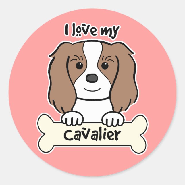 Sticker Rond J'Aime Mon Cavalier Roi Charles Spaniel (Devant)