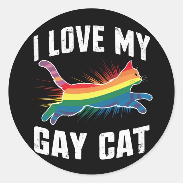 Sticker Rond J'Aime Mon Chat Gay Funny Rainbow Pride Lgbt (Devant)