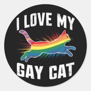 Sticker Rond J'Aime Mon Chat Gay Funny Rainbow Pride Lgbt
