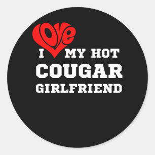 Sticker Rond J'Aime Mon Chaud Cougar Girlfriend Je Coeur Mon Ch