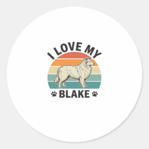 Sticker Rond J'aime mon chien Blake rétro gravure design_1