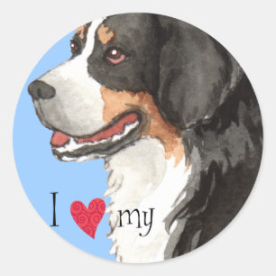 Sticker Rond J'aime mon chien de montagne bernois