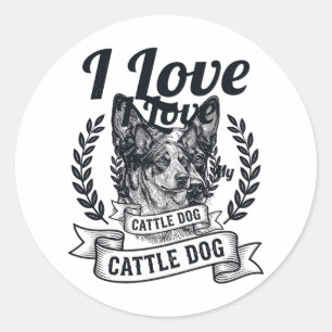 Sticker Rond J'aime mon chien de troupeau design de gravure vin