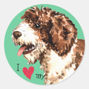 Sticker Rond J'aime mon chien d'eau espagnol