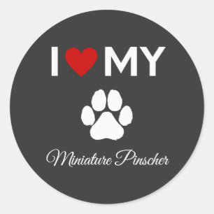 Sticker Rond J'aime mon chien Miniature Pinscher texte personna