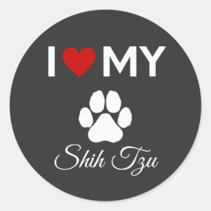 Sticker Rond J'aime mon chien Shih Tzu texte personnalisé
