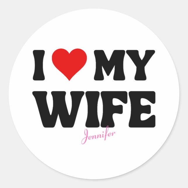 Sticker Rond J'aime mon coeur de femme Romantique Nom personnal (Devant)