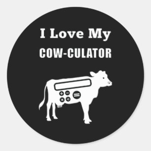 Sticker Rond J'Aime Mon Cow-culator Funny Math Calculator Pun