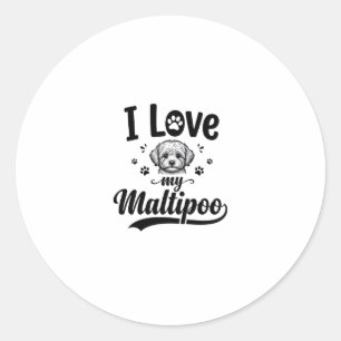 Sticker Rond J'aime mon design de chien vintage gravure Maltipo