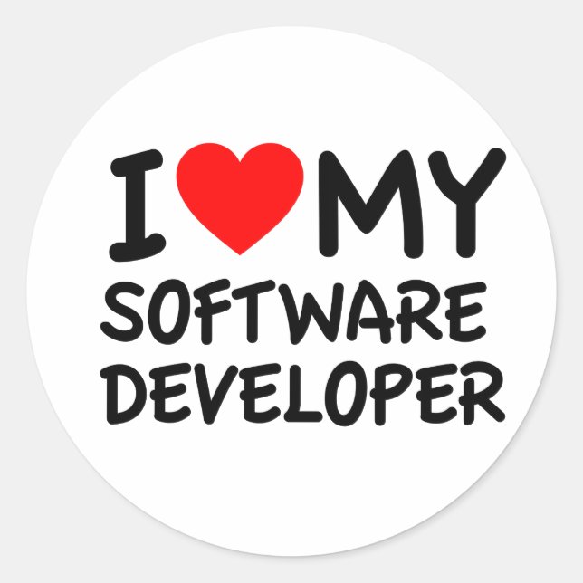Sticker Rond J'aime mon développeur logiciel (Devant)