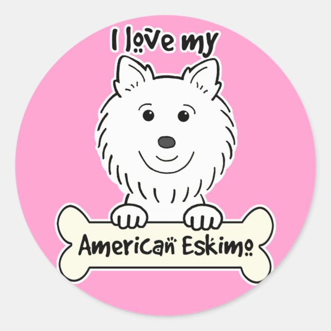 Sticker Rond J'Aime Mon Esquimau Américain Chien (Devant)