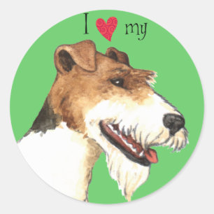 Sticker Rond J'aime mon Fox Terrier de fil