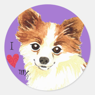 Sticker Rond J'aime mon long chiwawa de manteau