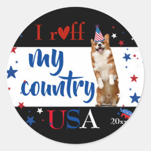 Sticker Rond J'aime mon pays USA corgi chien,
