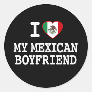 Sticker Rond J'aime mon petit ami mexicain avec un drapeau de c