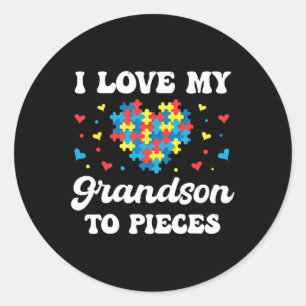 Sticker Rond J'Aime Mon Petit-Fils Aux Pièces Soutenir Autisme