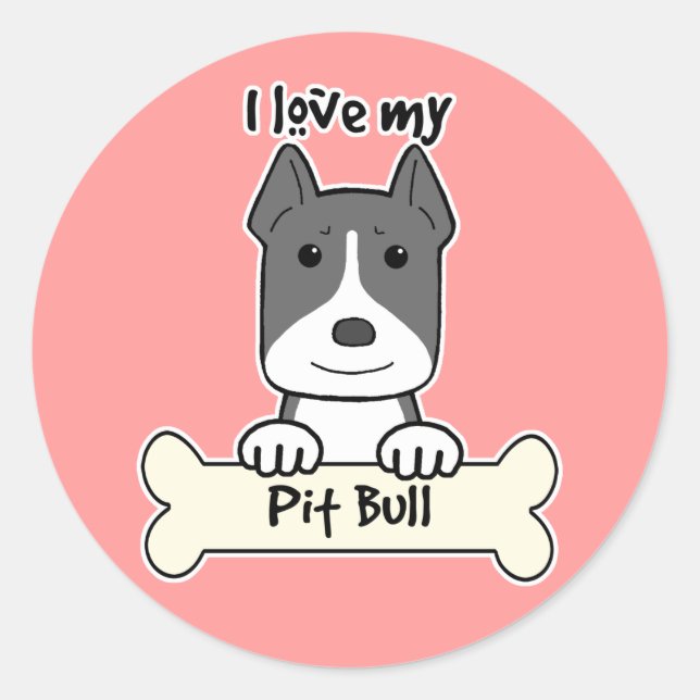 Sticker Rond J'Aime Mon Pitbull (Devant)