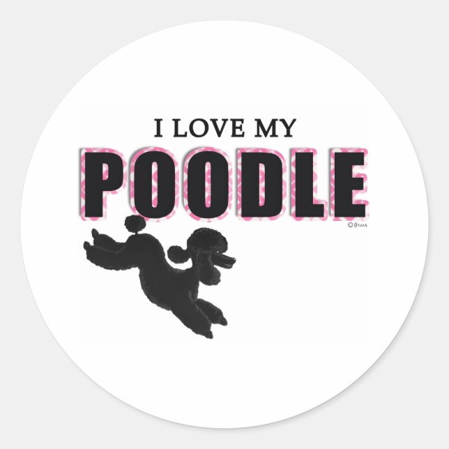 Sticker Rond J'Aime Mon Poodle Noir (Devant)