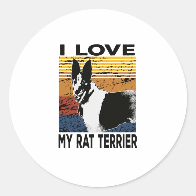 Sticker Rond j'aime mon rat terrier, mode chien sur (Devant)