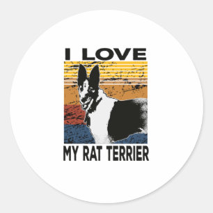 Sticker Rond j'aime mon rat terrier, mode chien sur