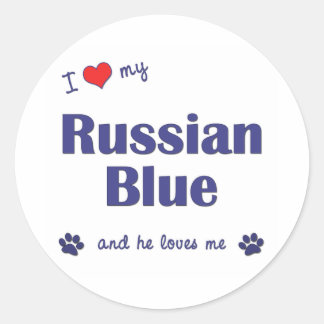 Sticker Rond J'Aime Mon Russe Bleu (Chat Homme)