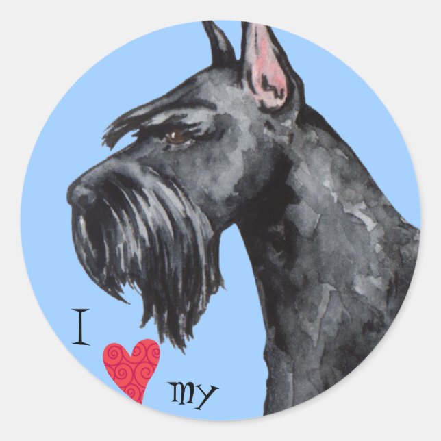 Sticker Rond J'aime mon Schnauzer géant (Devant)