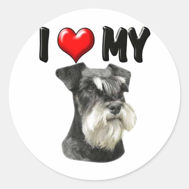 Sticker Rond J'Aime Mon Schnauzer Miniature (Devant)
