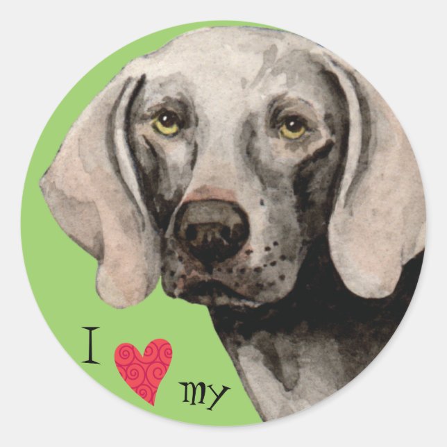 Sticker Rond J'aime mon Weimaraner (Devant)
