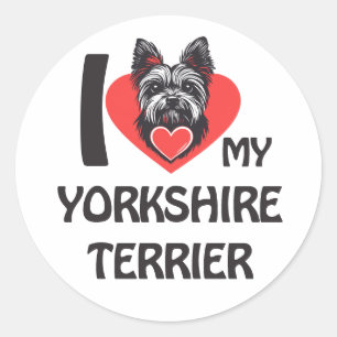 Sticker Rond J'Aime Mon Yorkshire Terrier - Chien Yorkie mignon