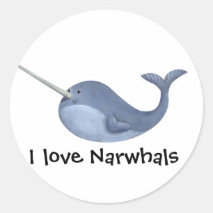 Sticker Rond J'aime Narwhals