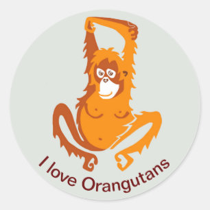 Sticker Rond J'aime ORANGUTANS - Animal en voie de disparition 
