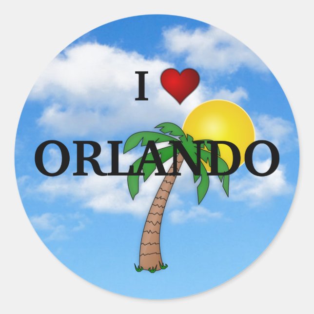 STICKER ROND J'AIME ORLANDO - PALMIER ET SOLEIL (Devant)