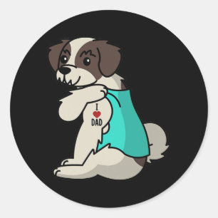 Sticker Rond J'Aime Papa Tattoo Shih Tzu Père Chien