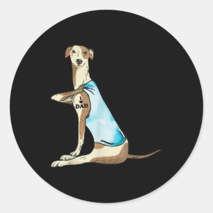 Sticker Rond J'Aime Papa Whippet Chien Tattoo