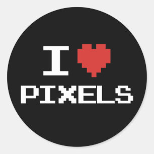 Sticker Rond J'aime pixels pixellisé coeur rétro 8bit gamer