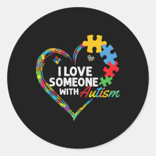 Sticker Rond J'Aime Quelqu'Un Avec Autisme Puzzle Coeur 2