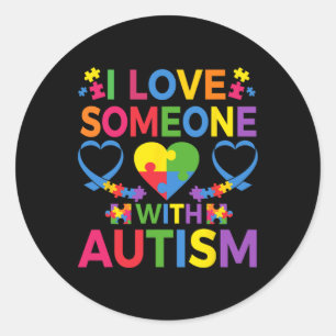 Sticker Rond J'Aime Quelqu'Un Avec Autisme Puzzle Heart Advocat