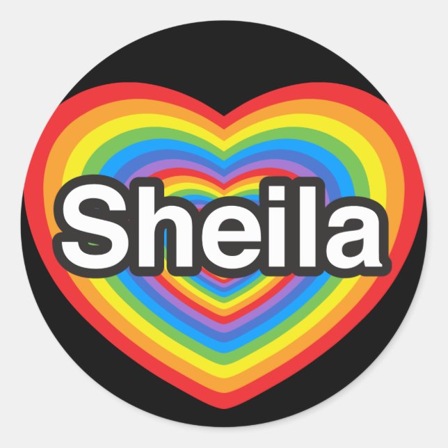 Sticker Rond J'aime Sheila. Je t'aime Sheila. Cœur (Devant)