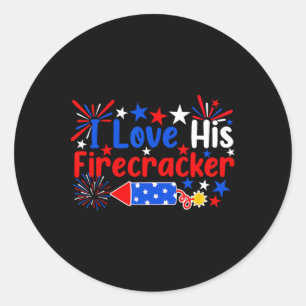 Sticker Rond J'Aime Son Pirate Drôle 4 juillet Feu D'Artifice