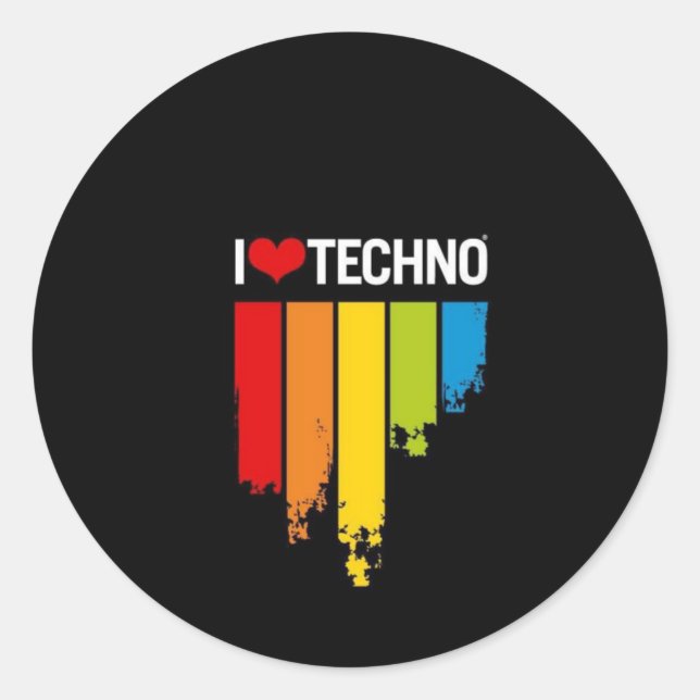 Sticker Rond J'aime Techno (Devant)