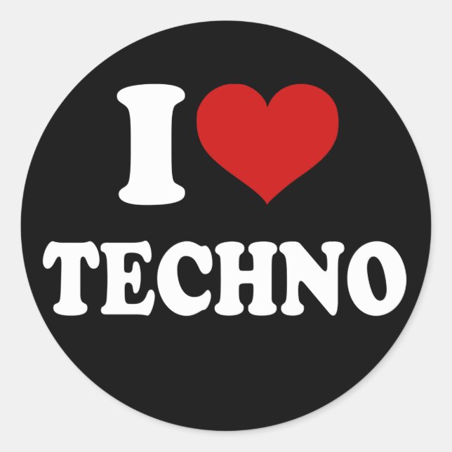 Sticker Rond J'aime Techno (Devant)