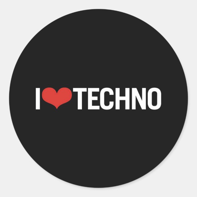 Sticker Rond J'aime Techno (Devant)