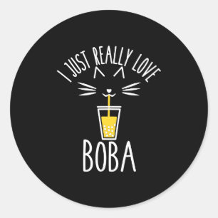 Sticker Rond J'Aime Vraiment Boba Chat Boire Du Thé De Bulle Wo