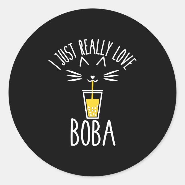 Sticker Rond J'Aime Vraiment Boba Chat Boire Du Thé De Bulle Wo (Devant)
