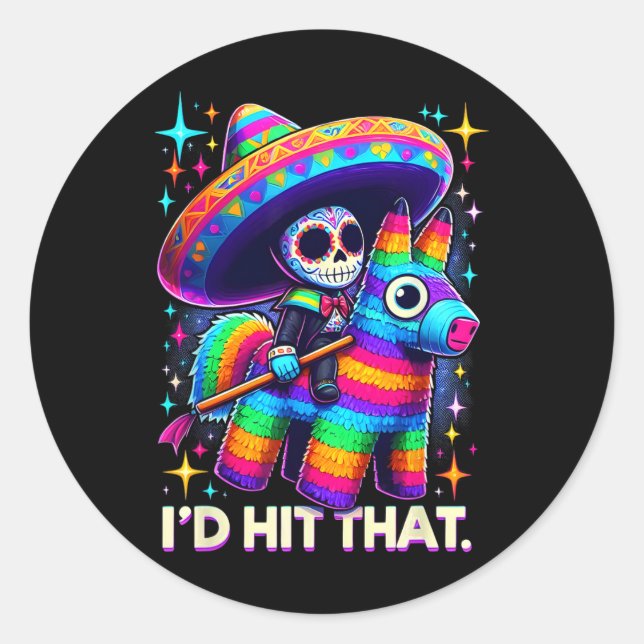 Sticker Rond J'allais frapper ce drôle Parti Mexicain Pinatas C (Devant)