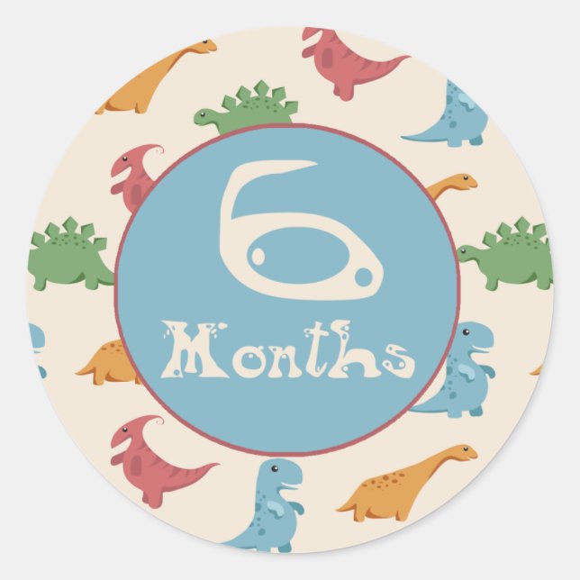 Sticker Rond Jalon de dinosaures de 6 mois (Devant)