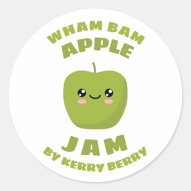 Sticker Rond Jam à la pomme Kawaii (Devant)