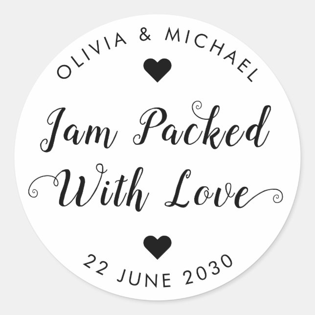 Sticker Rond Jam Emballé Avec Amour Mariage Party Jam Jar Faveu (Devant)