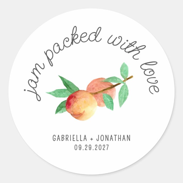 Sticker Rond Jam Packed With Love Peach Jam Wedding Favor  (Devant)