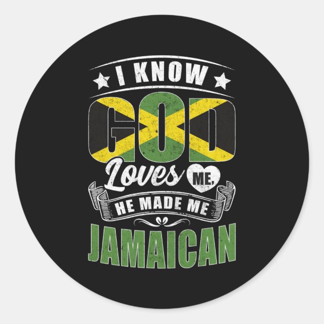 Sticker Rond Jamaïque Drapeau Dieu m'aime Jamaïcains (Devant)